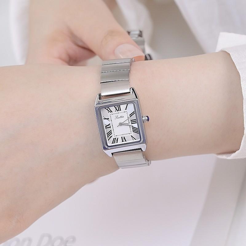 Fashion Ladies Watch Square Roman Dial Temperament Stainless Steel Strap Personalized Watch Women