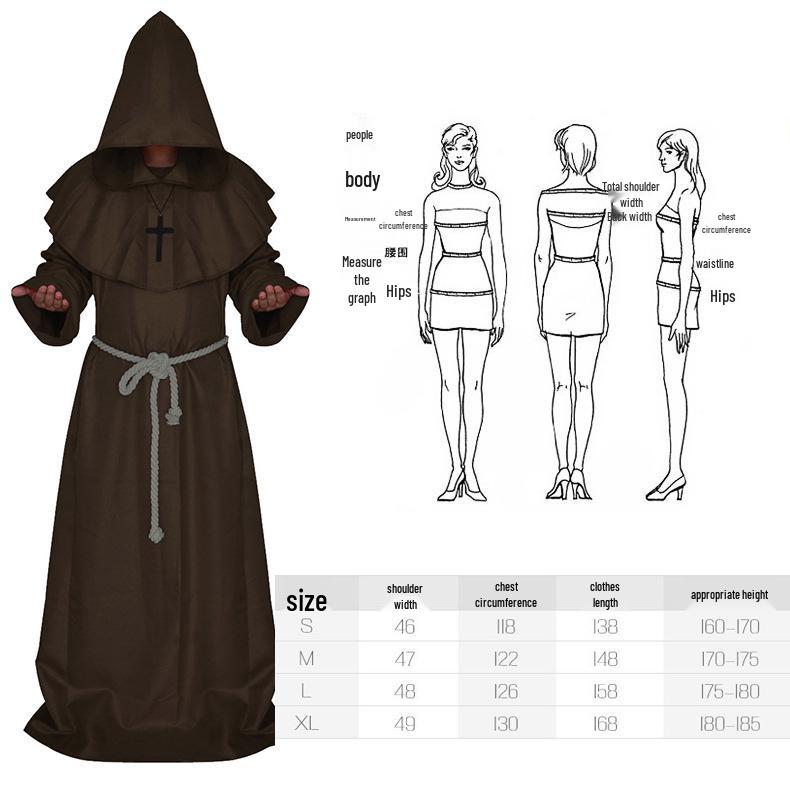 Costum Monah Medieval & Vrăjitor - Robă Halloween Grim Reaper pentru Cosplay & Joc de Rol