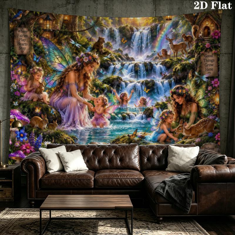 Fairyland Wonderland Wall Tapestry Aesthetic Wall Hanging Printed Fabric Blanket Decorative Tapestries for Bedroom Living Room Home Decor