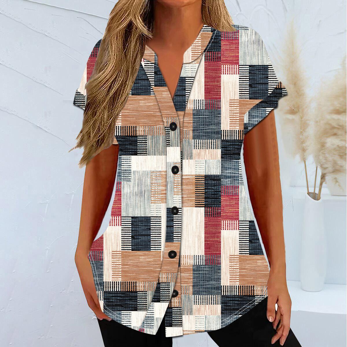 

Летняя женская рубашка больших размеров, кардиган, повседневный топ с короткими рукавами и принтом 4XL хаки