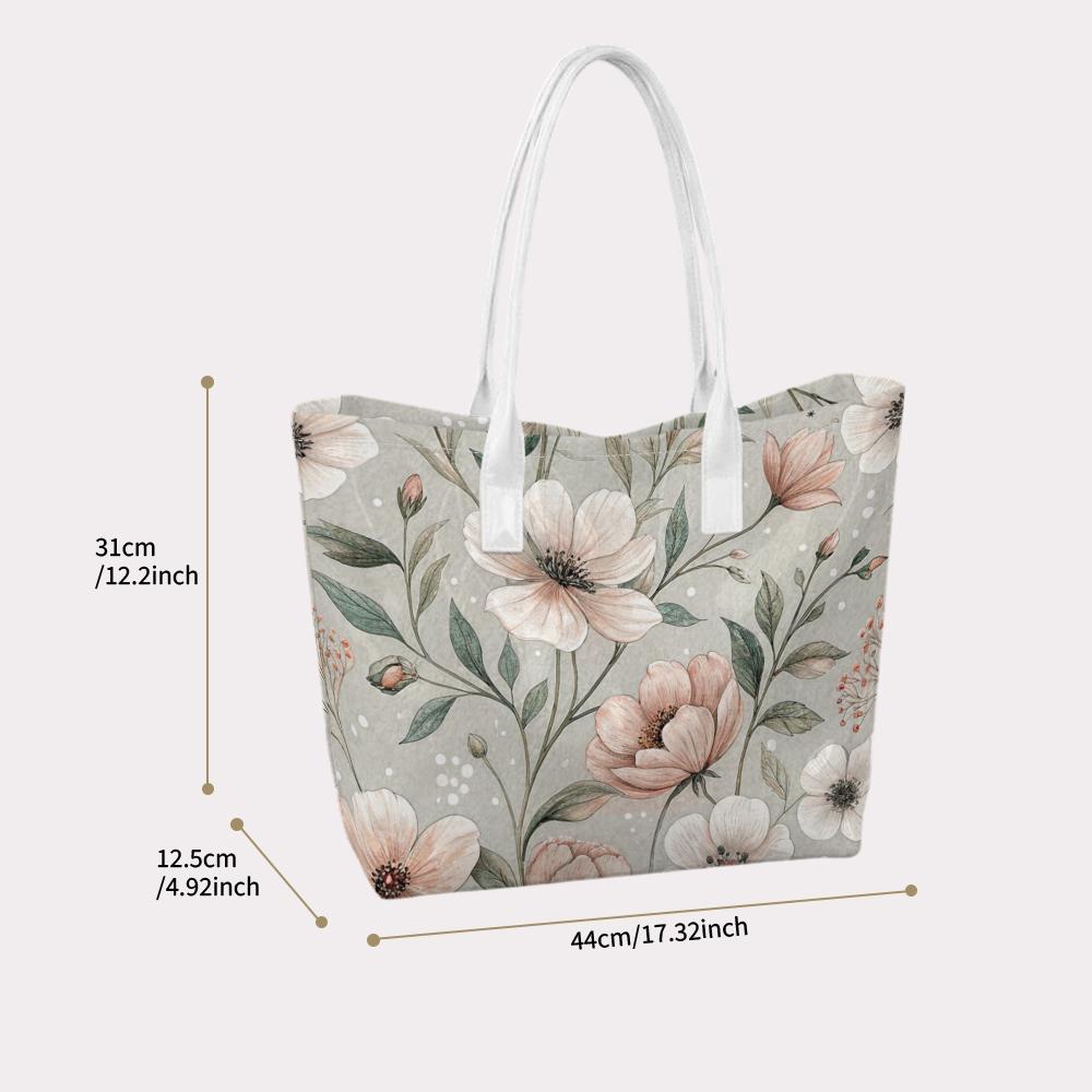 Elegant Floral Print Tote Bag Large Capacity Casual Shoulder Bag for Daily Shopping Travel Commute