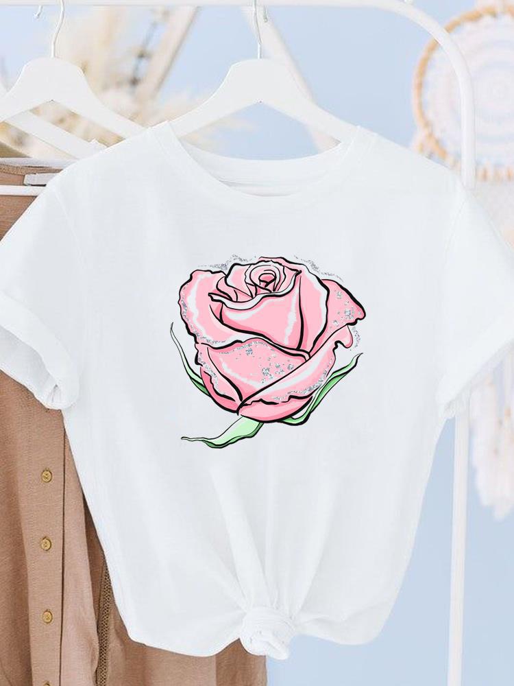 

Womens Fashionable Flowerprinted Clothing Top Roundneck Shortsleeved Tshirt Graphic T Shirts Tops Aesthetic Clothes S