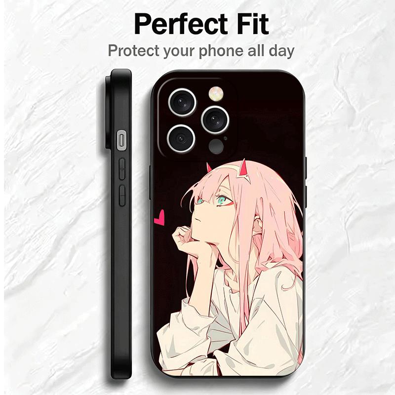 Zero Two 02 Kawaii Cute Soft Phone Case for iPhone 16 16E 17 Air 15 Pro Max 14 Plus 13 Mini 11 12 7 Black Cover Back Shell