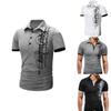 Elegant Men's Fashion Lapel Short Sleeve Blouse Casual Letters Print T-shirt