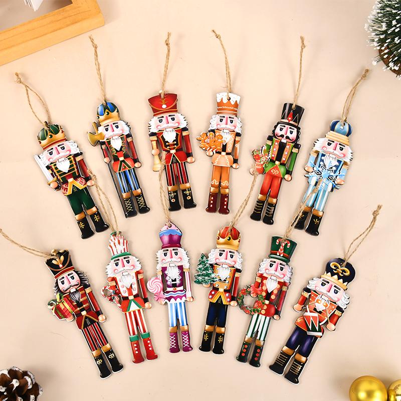 12Pcs Wooden Nutcracker Soldier Pendant Xmas Tree Hanging Ornament 2024 Christmas Decoration for Home Navidad 2025 New Year Gift