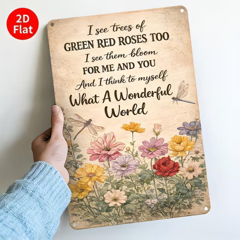 Tin Sign I See Trees of Green Red Roses Too Vintage Floral Quote Metal Wall Art Plaque for Garden Patio Bedroom Bathroom Decor
