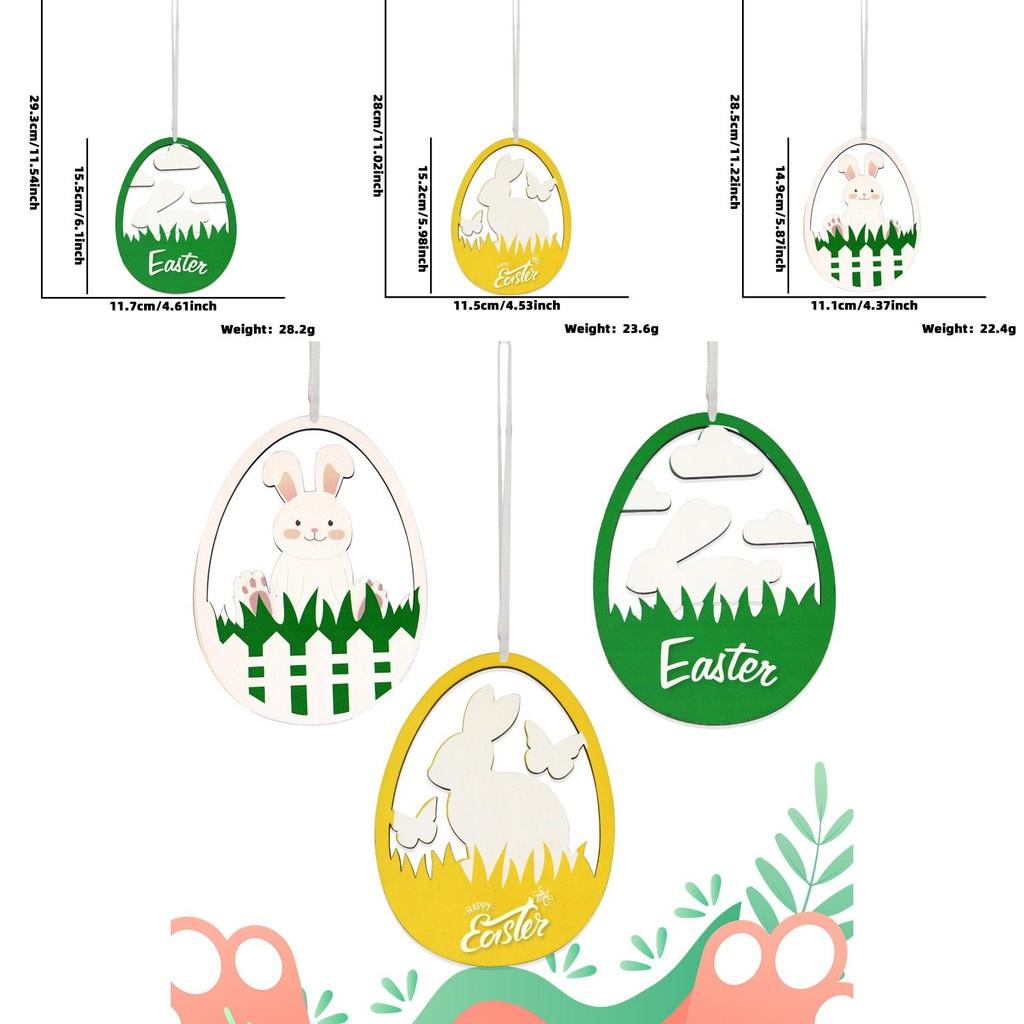 Decorative Rabbit White And Colorful Egg Wooden Ornaments For Festive Easter Decor