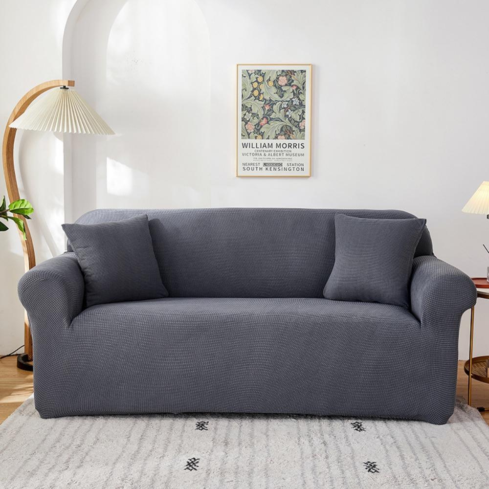 Soft Fleece Sofa Cover Full Elastic Knitted Corn Grain Pure Color Seat Cushion Cover