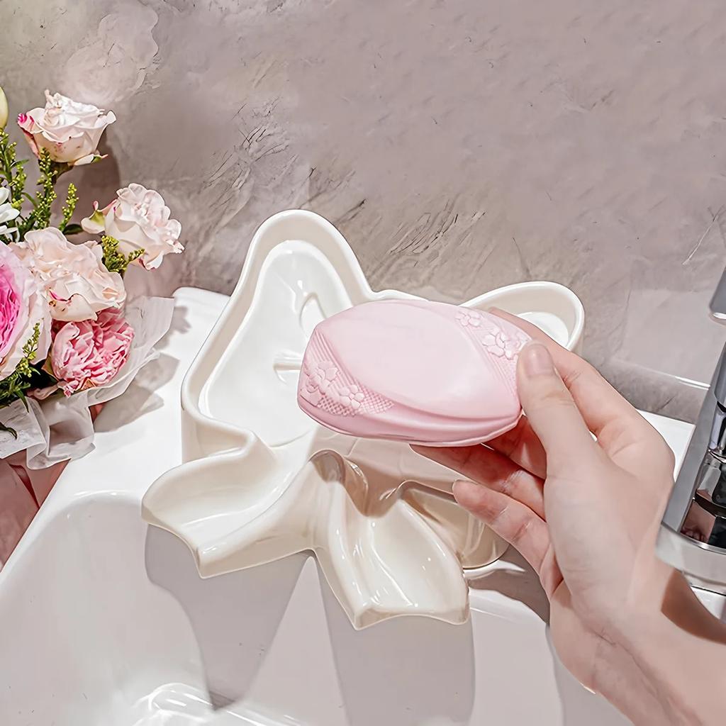 Kreative, exquisite, süße und schöne Schleifen-Seifenbox, Seifenbox für den Heimgebrauch, zartes und luxuriöses Badezimmer, Seifenablage mit Abfluss
