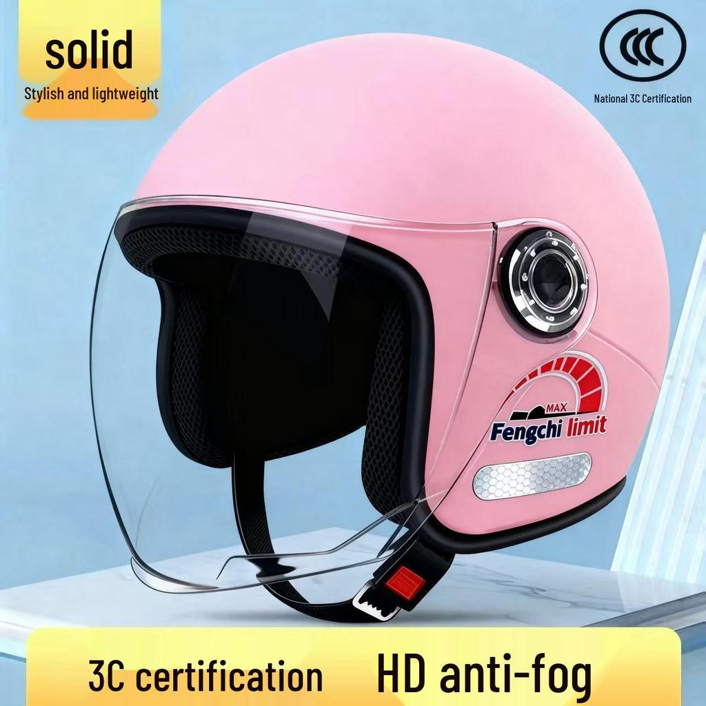 3C Certified Unisex Retro Half Helmet with Anti-fog Lens - Lightweight & Fashionable Safety Helmet