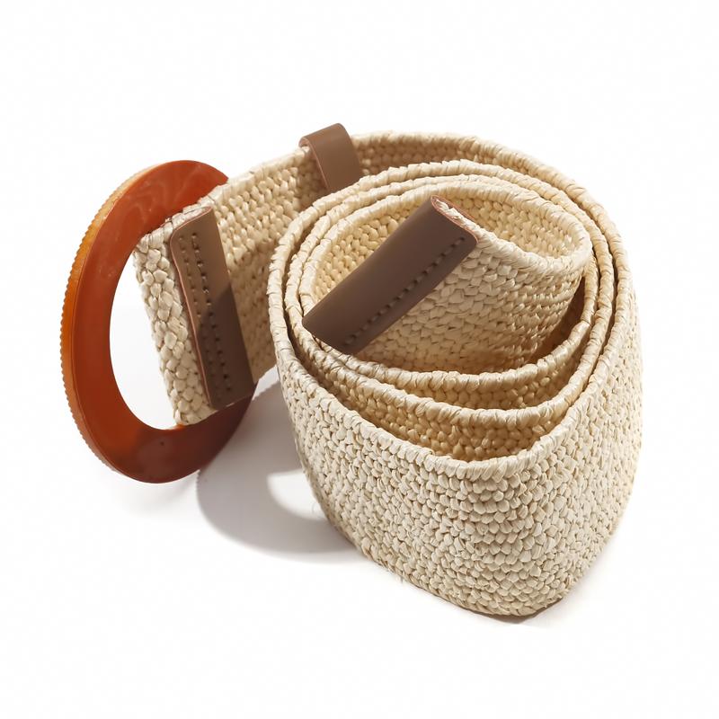 Round Buckle Elastic Braided Belt Women Bohemian Dress Waistband Clothes Decoration Belt