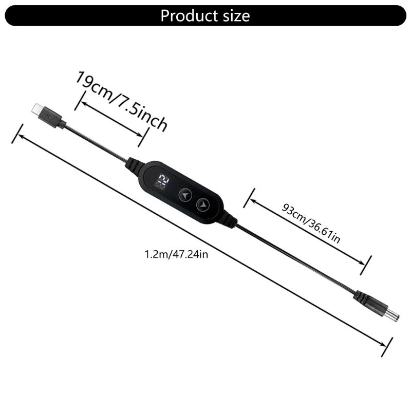 Type C to DC521 Power Cable Adjustable Voltages Adapter Cord 5V~20V for Type C Devices with LED Indicator Light