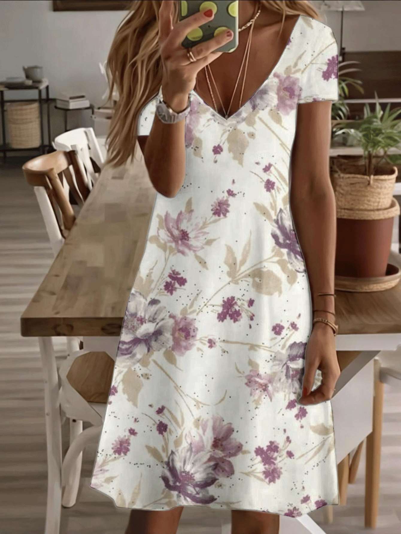 

Vneck shortsleeve midi dress purple flower floral print 3D premium printing durable casual fashion elegant summer outfit lightweight breathable fabric 9XL дубильная кора