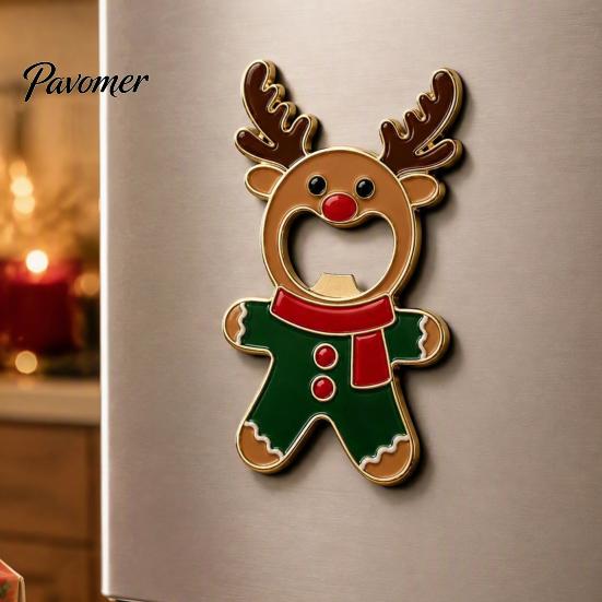 Holiday Home Ornaments Christmas Gingerbread Man Bottle Opener, Metal Refrigerator Magnet Beer Souvenir Gift Decorative Cap Remover for Kitchen Party