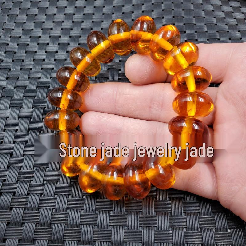 Imitation Beeswax Abacus Bead Bracelet with Amber Clasp