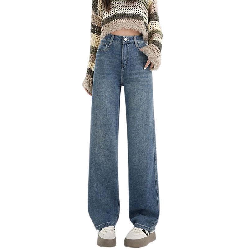 Women's High-Waisted Retro Straight-Leg Jeans - Figure-Flattering, Floor-Length, Casual Wide-Leg Design