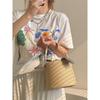 2025 Bow Plaid Straw Bucket Bag: Versatile Crossbody & Shoulder Handbag for Women