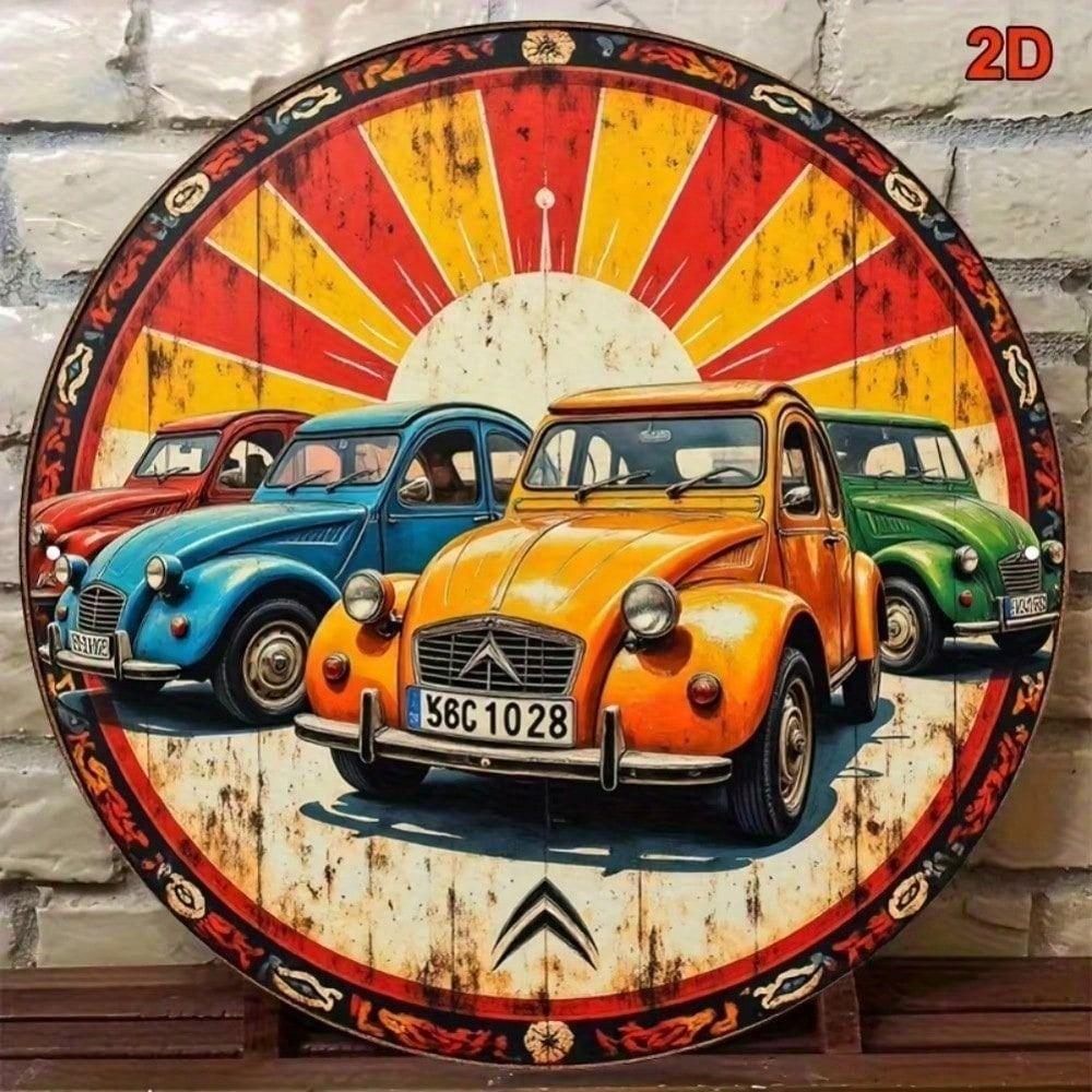 Retro 2CV Car Metal Wall Art Sign Vintage Peugeot Decor for Cafe Bar