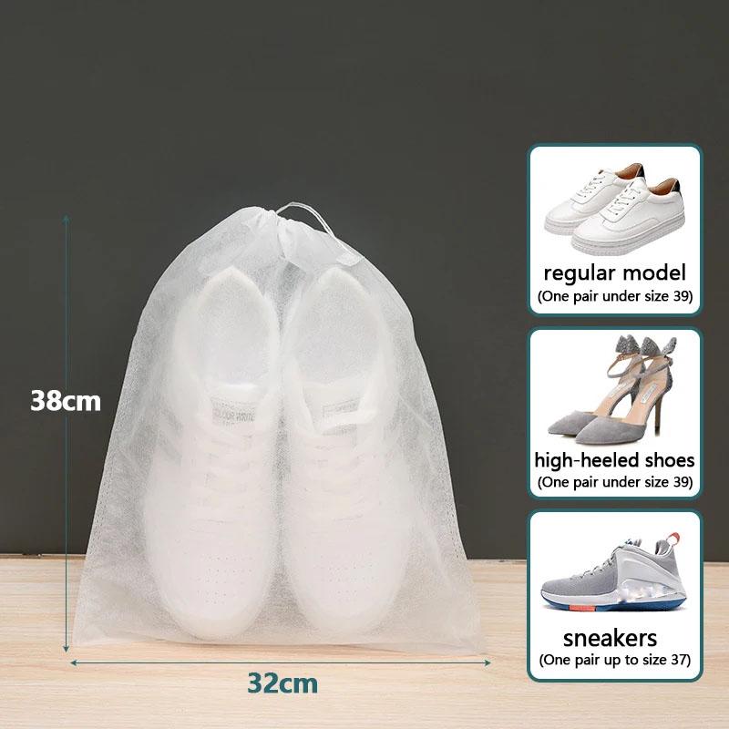 Portable Shoe Storage Drawstring Eco Storage Bag for Sundries Non-woven Bag Cover Anti-yellow White Shoe Dustproof Shoe Cover