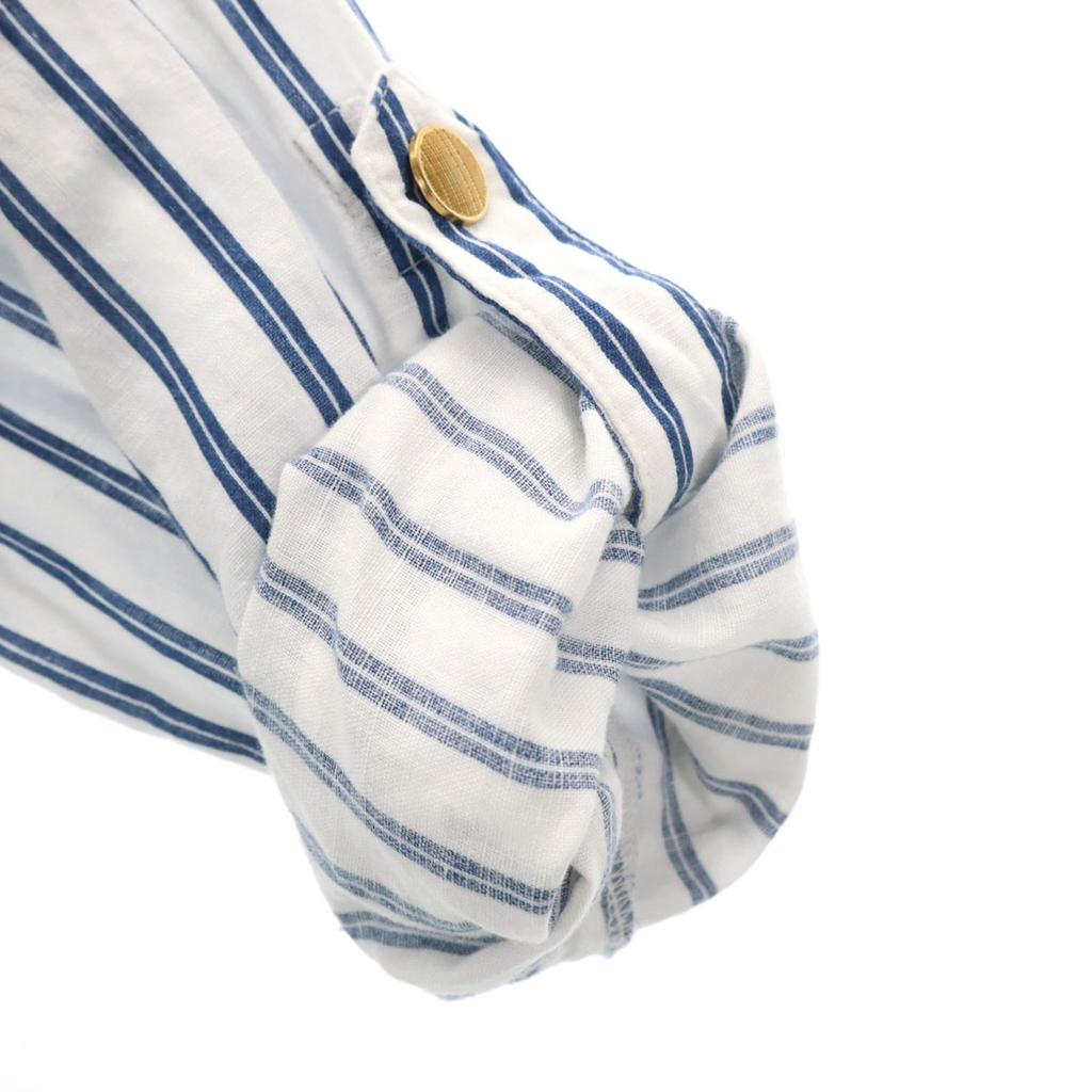 Zara Linen Blend Stripe Long Sleeve Skipper Long Shirt Dress XXL Women Used