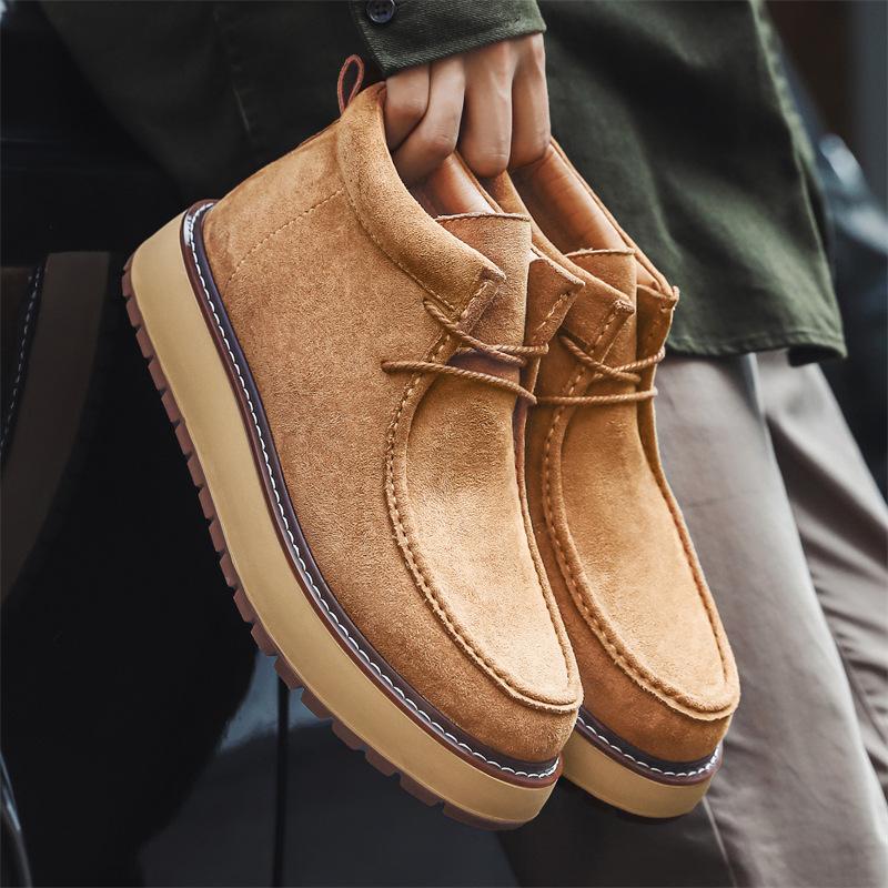 

Kangaroo Shoes Men s Martin Boots Medium Help Tooling Boots Japanese Casual Men s Shoes British Style Sheep Beijing Velvet Leather Boots Retro Board S 44