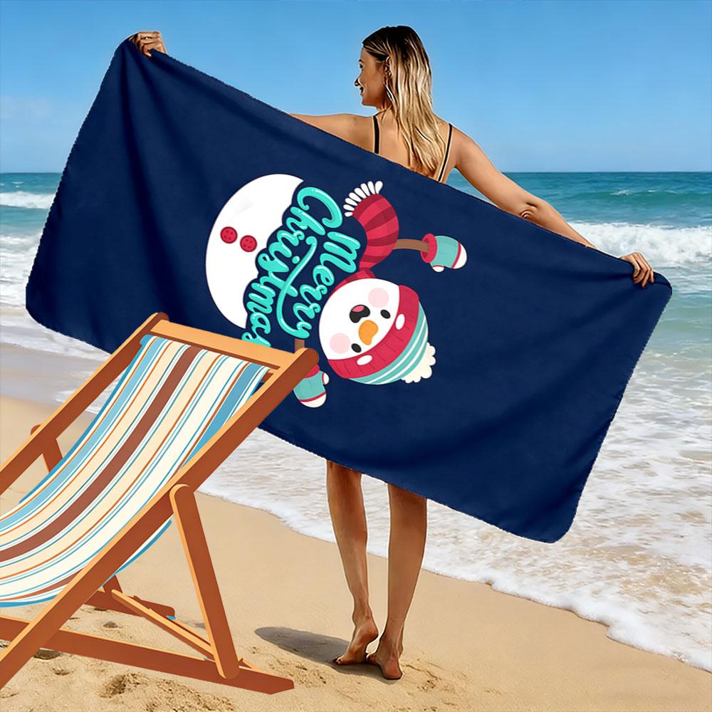 Joyful snowman celebration Print beach towel, quick drying, suitable for travel, outdoor sports, jogging, the beach and swimming, gift