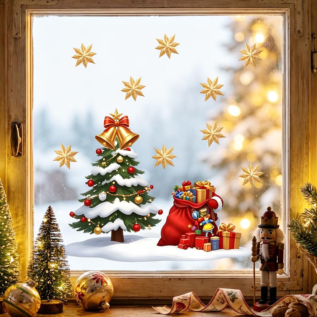 Snowman Combined with Christmas Tree Pattern Decoration Stickers for The Windows of The Living Room and Bedroom