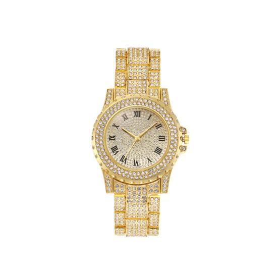 

Women s Rhinestone Bracelet Watch Alloy Roman Numerals Quartz Wristwatch with Densely Set Crystals, Lightweight Design for Office Party Date золотистий