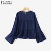 ZANZEA Women Casual Solid Color Round Neck Long Sleeve Blouses