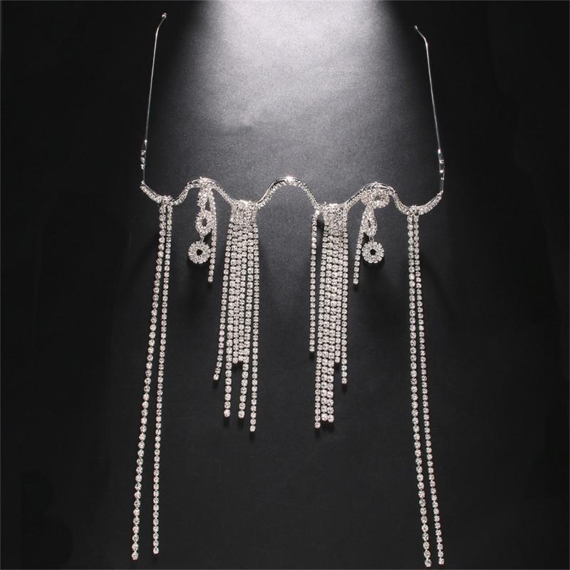 Fringed Rhinestones Eyeglass Frame Aesthetic Face Chain Face Decorative Jewelry No Lens Half Frame Eyewear Women Favor