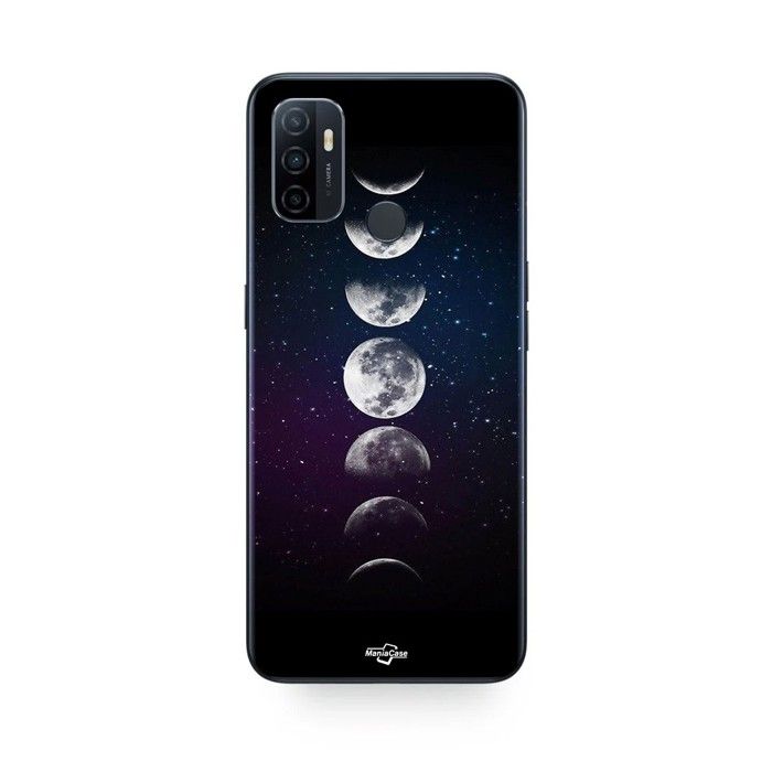 Coque de téléphone - MANIACASE - Oppo A32 - Silicone TPU - Noir - Lune Phase Nuit Étoile