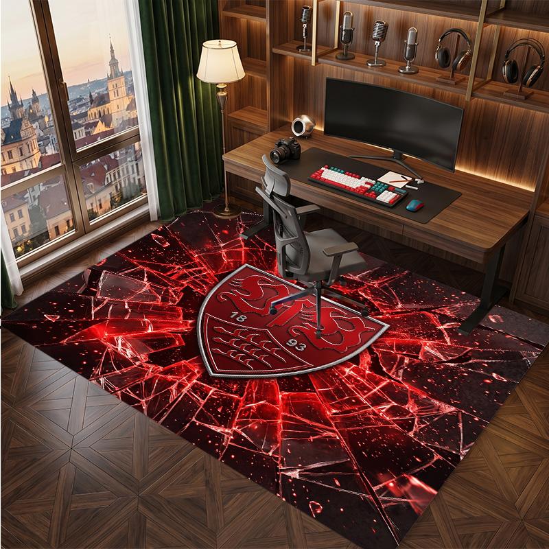 VfB Stuttgart Football Print Crystal Velvet Rug, Comfortable Water Absorbent Non Slip Indoor Floor Carpet