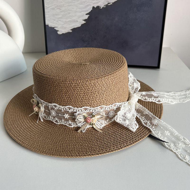 100.00kg Plus Size Women's Big Brim Grass Bows Hand-Woven Seaside Beach Hat Sun-Proof Face Cover Sun-Shade Straw Hat