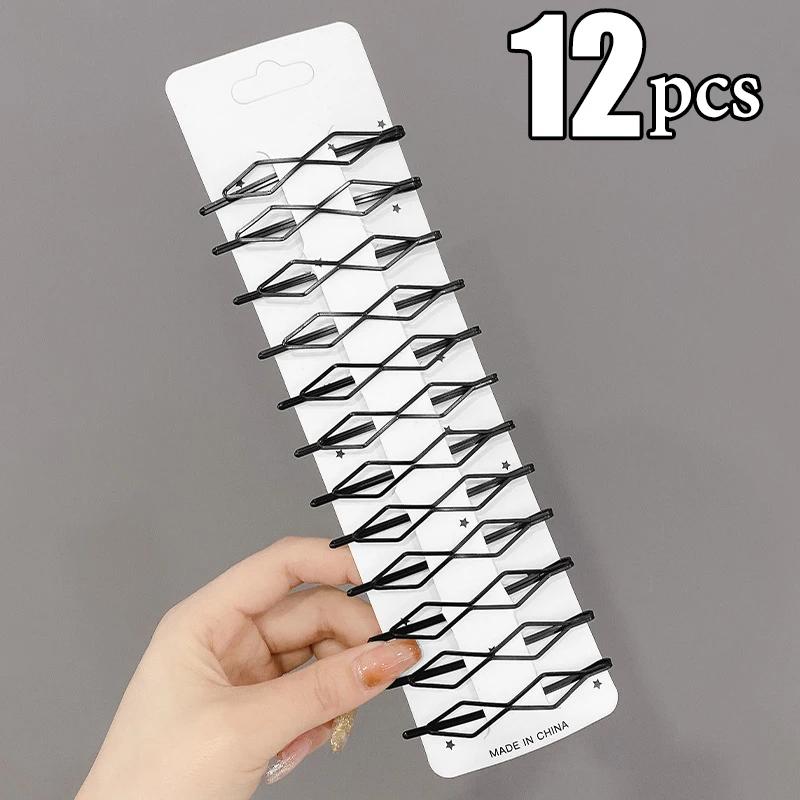 3/12Pcs Black Hair Clips Bobby Pins Wavy Fashion Hairpins Metal Barrettes Invisible BB Clip Wave Hairgrip Hair Clips Accessories
