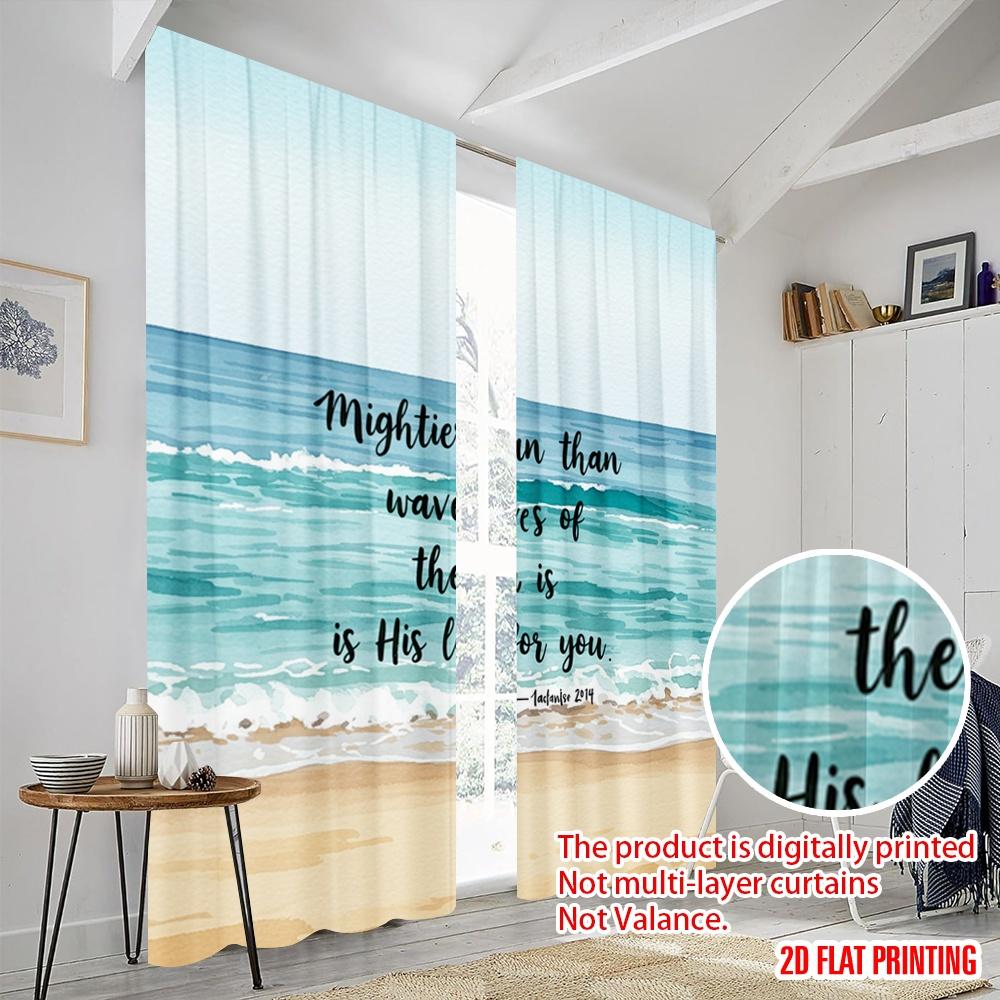 2pcs 2D flat printing Window Curtains Mightier Waves His Love Fabric Without Electricity Festive Curtains Perfect for Yard &