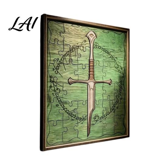 Handcrafted Wooden Wall Decor Personalized Broken Blade Puzzle Vintage Medieval Puzzle Framed Handmade Gift Idea Decor Fantasy Hanging Ornament for