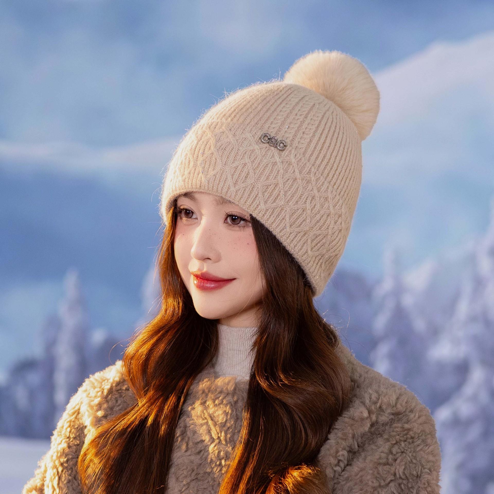 

Женская зимняя теплая вязаная шапка в корейском стиле, модная, универсальная, с плюшевой подкладкой, утолщенная, ветрозащитная, с защитой ушей, шерстяная шапка