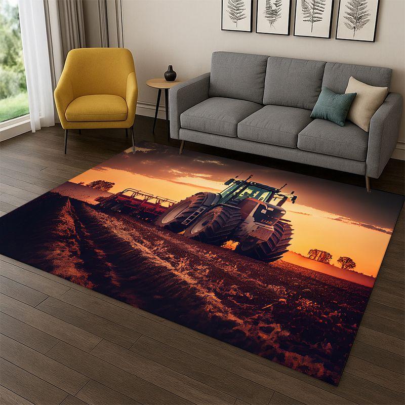 Retro Tractor Car Truck Cartoon Carpet Rug for Bedroom Living Room Sofa Playroom Doormat Home Decor,Kid Game Area Rug Non-slip