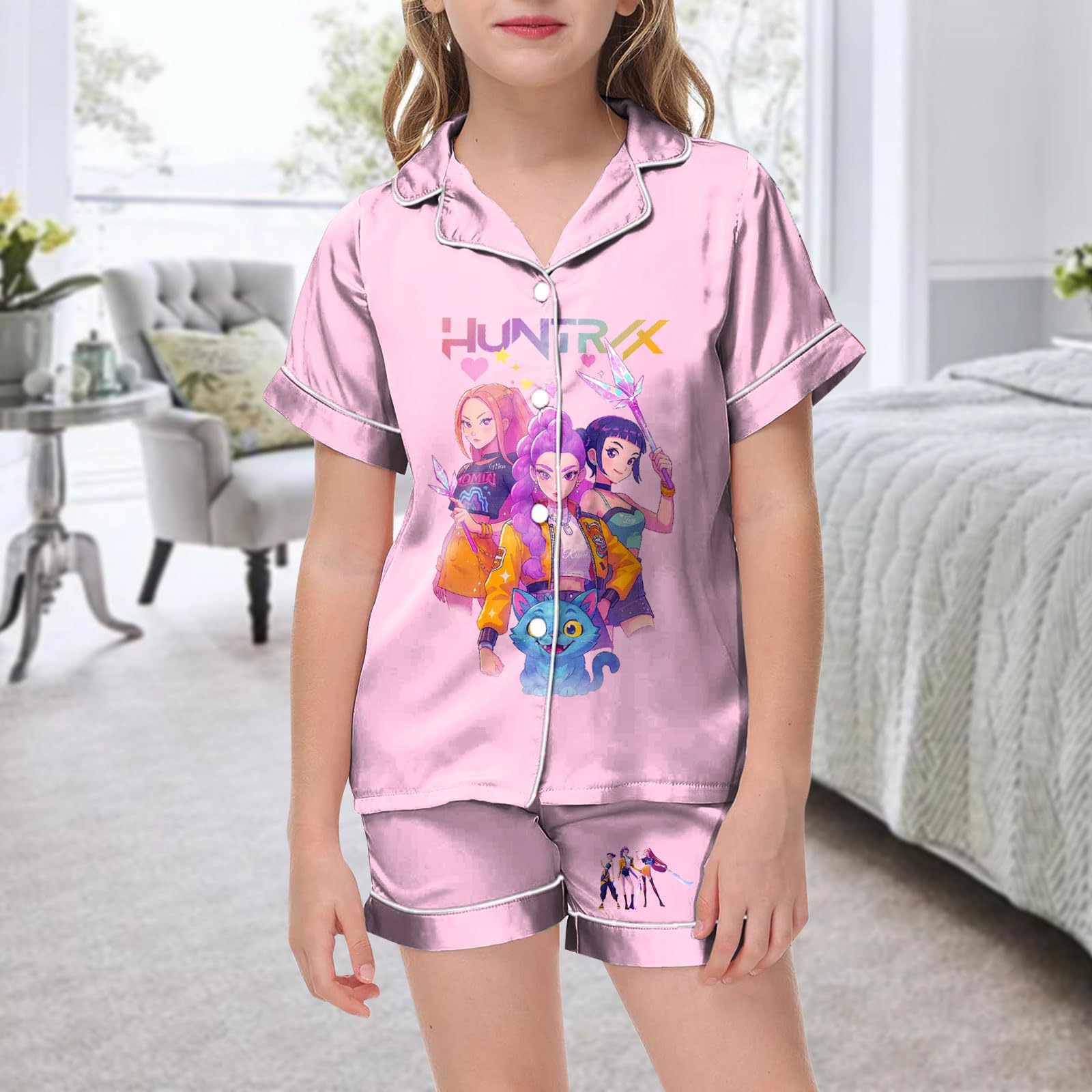 

Детская домашняя одежда Пижамный комплект Топ с коротким рукавом Шорты Комплект из двух предметов Верхняя одежда Игровой кардиган Одежда 140 розовый