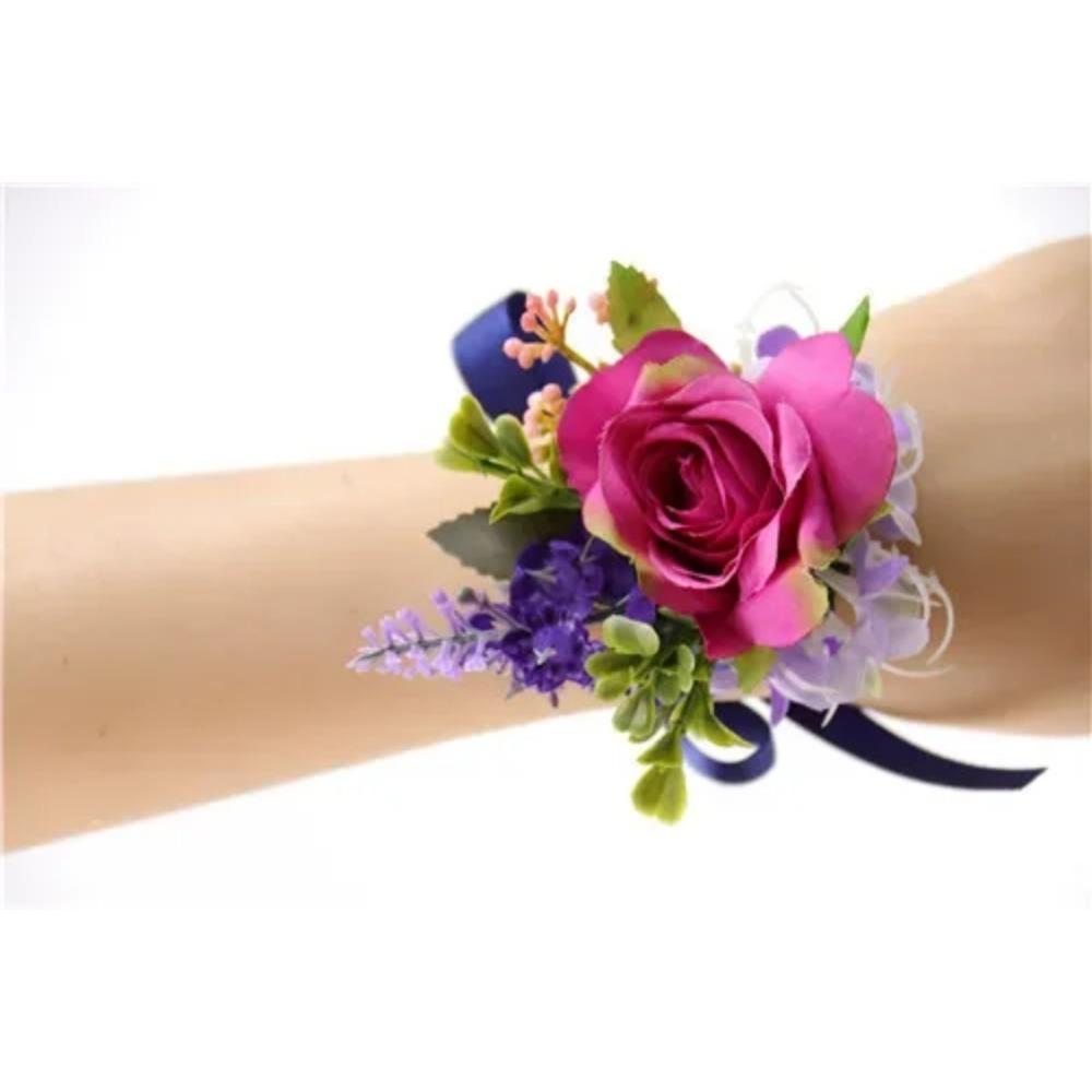 YO CHO Wedding Corsages Flower Groom Boutonniere Purple Silk Rose Man Brooches Wedding Bridesmaids Bracelet Wrist Corsage Flower