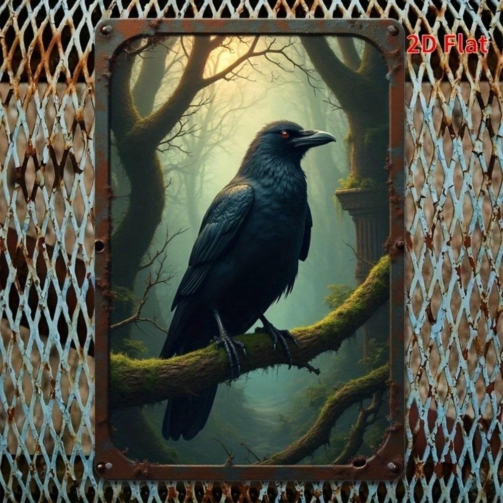 Vintage Raven Metal Wall Art 8x12 Inch Rustic Gothic Home Decor