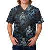 Men's Halloween Print V-Neck Scrub Top with Pocket Short Sleeve Uniform Shirt