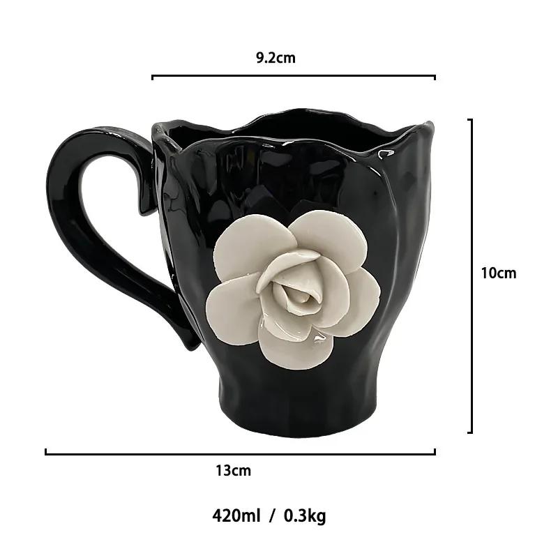 

Petal Coffee Mug Creative Hand-pinched White Rose Cups and Saucers Home Afternoon Tea Ceramic Mug Three-dimensional Mug A