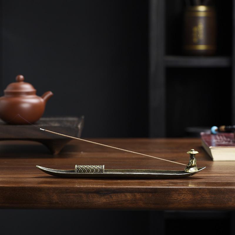 Fisherman Zinc Alloy Incense Holder - Indoor Home Tea Table Antique Stick Incense Burner