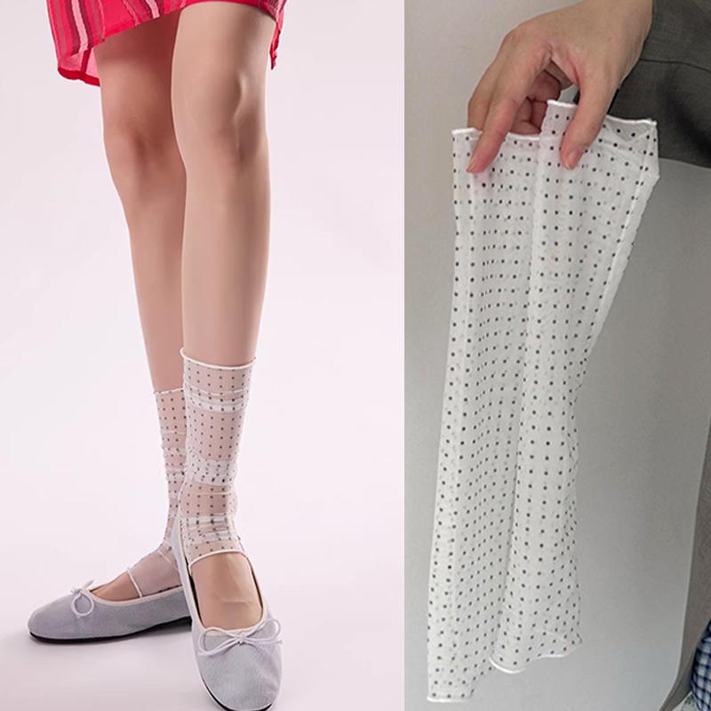 

Colorful Ins Polka Dot Socks for Summer Thin Silk Sheer Breathable Leg Warmers Cute Footless Ankle Cuffs Trendy Calf Sleeves One Size белый