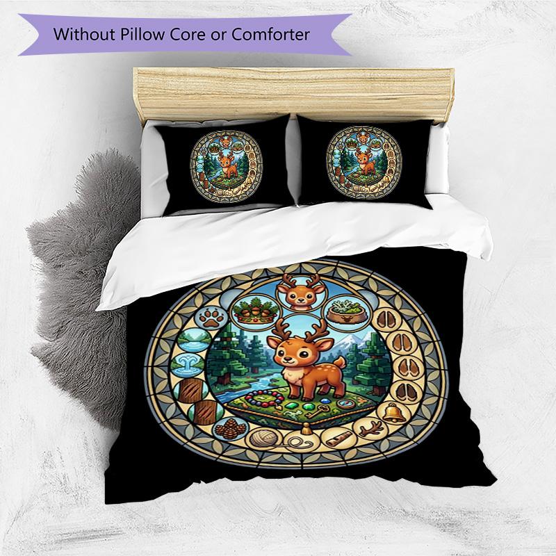 Deer Forest Adventure Pattern Bedding,Quilt Set Quilt Cover Pillowcase Home Birthday Gift (1*duvet Cover+2*pillowcase,without Core)