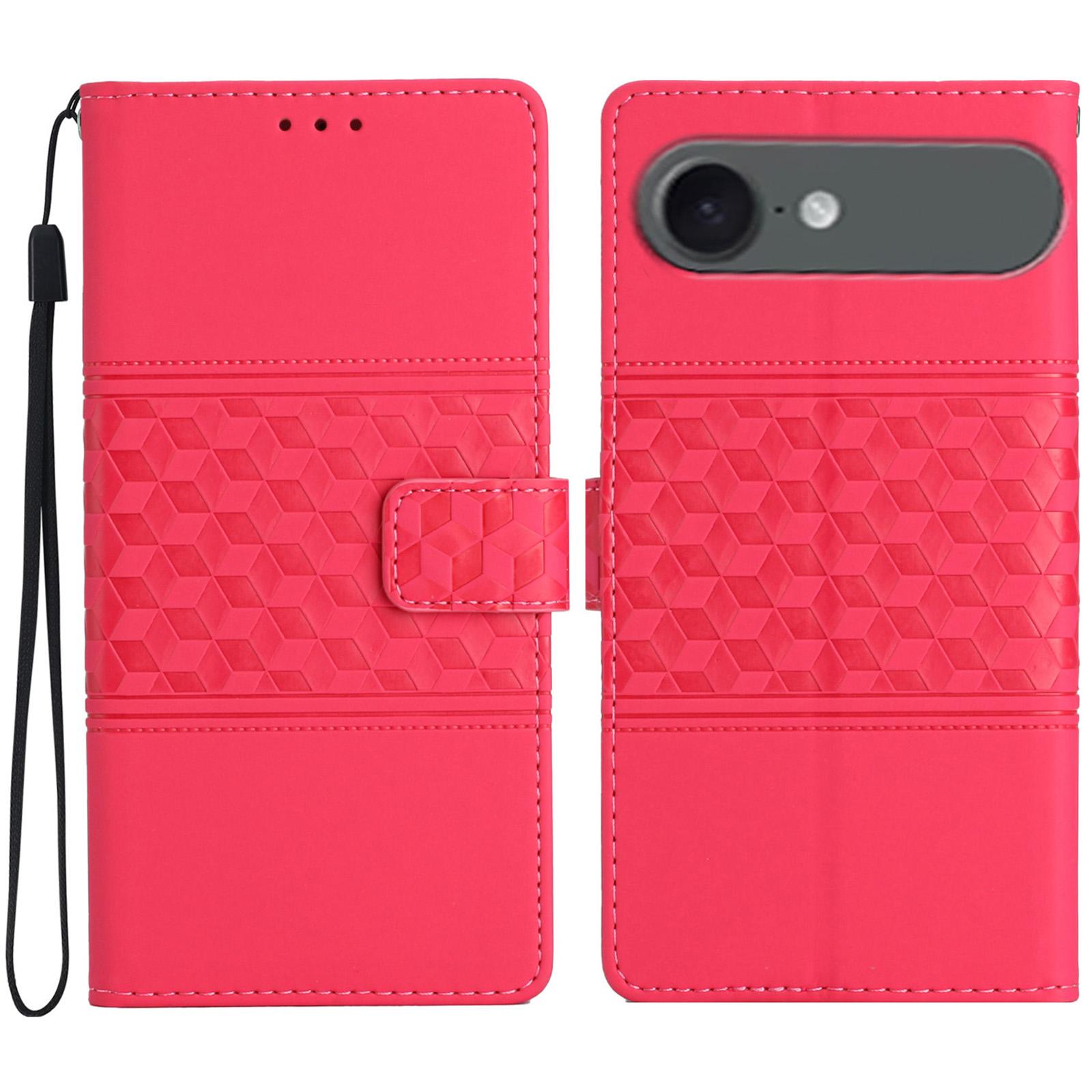 

For iPhone 17 Air Case Rhombus Leather Horizontal Flip Phone Cover with Wrist Strap Rose