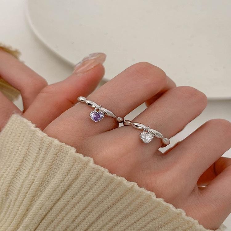 Adorable Heart Shaped Purple Diamond Chain Ring Stunning Geometric Design Women For