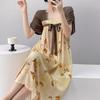 Improved Hanfu short-sleeved cotton and silk nightgown women's summer cotton and silk can be worn outside fairy air artificial cotton loungewear natio