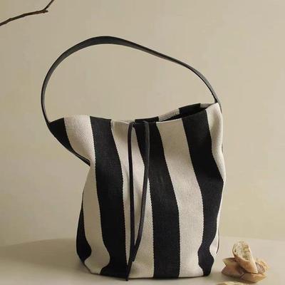 Women's Large Capacity Striped Canvas Shoulder Bag, New 2023 Bucket Design